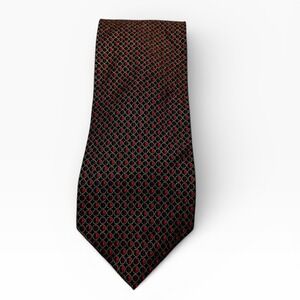 Vintage DiMoggio Red Black Mens‎ X-Long Pure 100% Silk Geometric Pattern Tie